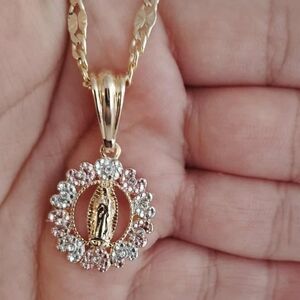 Elegant Gold and Silver Virgin Mary Pendant Necklace